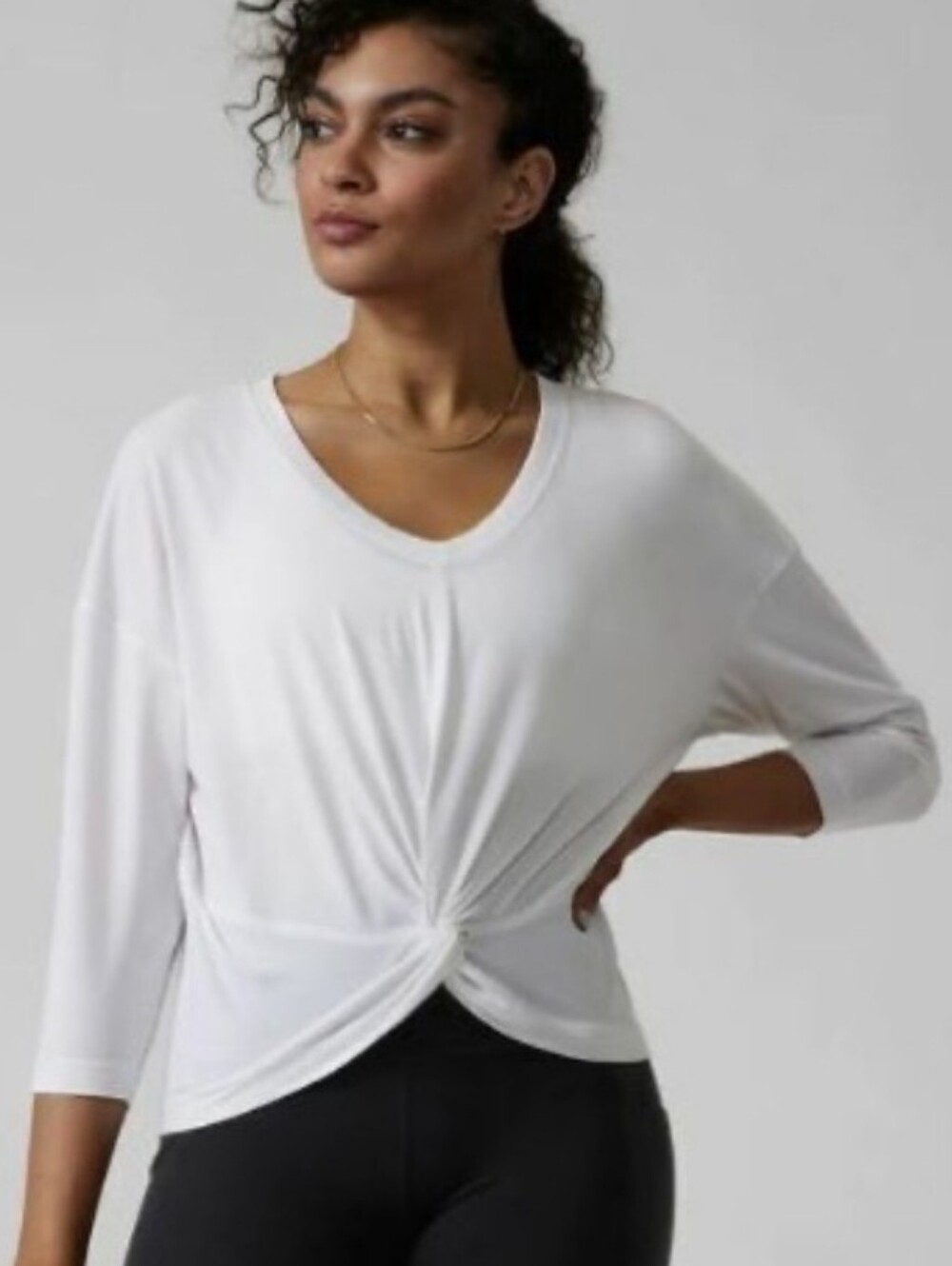 Athleta Embody Twist Front White V-Neck Pullover Top Small Women's